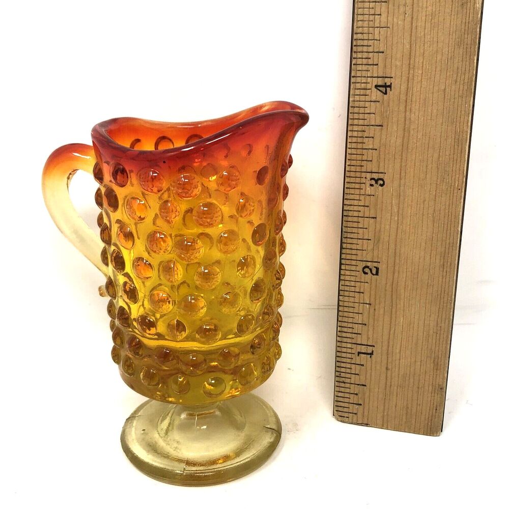 Art Glass Amberina Hobnail Glass Footed Pitcher & Handblown Vase MCM Mini Set 2 - Picture 11 of 11